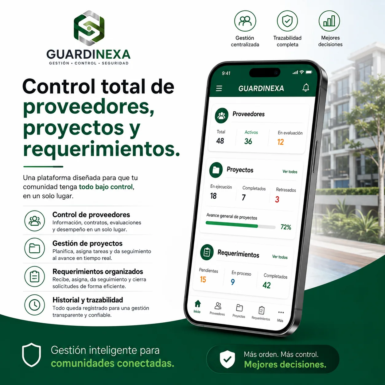 Control de proveedores, proyectos y requerimientos en GUARDINEXA